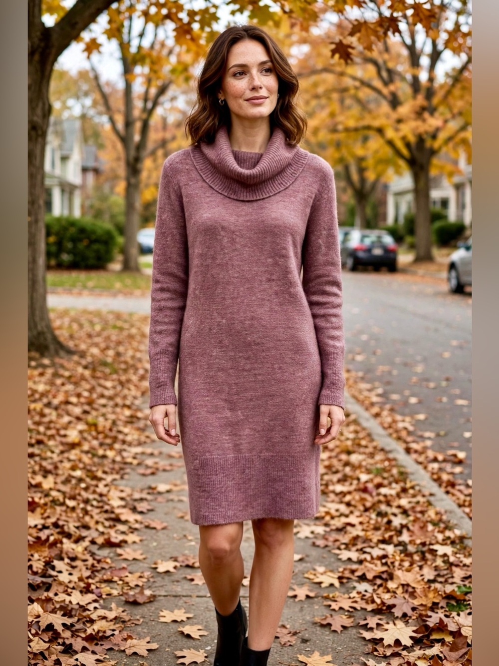 Dreamers by Debut Uber Soft, Dusty Mauve Pink Cowl Neck Sweater Dress - Sz M/L